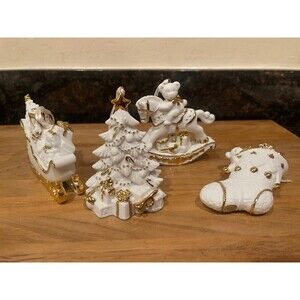 4 vintage porcelain Christmas ornaments